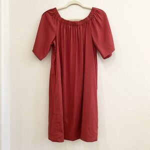 Banana Republic Womens Red Linen Blend Utility Midi Shift Dress Size S Fall‎